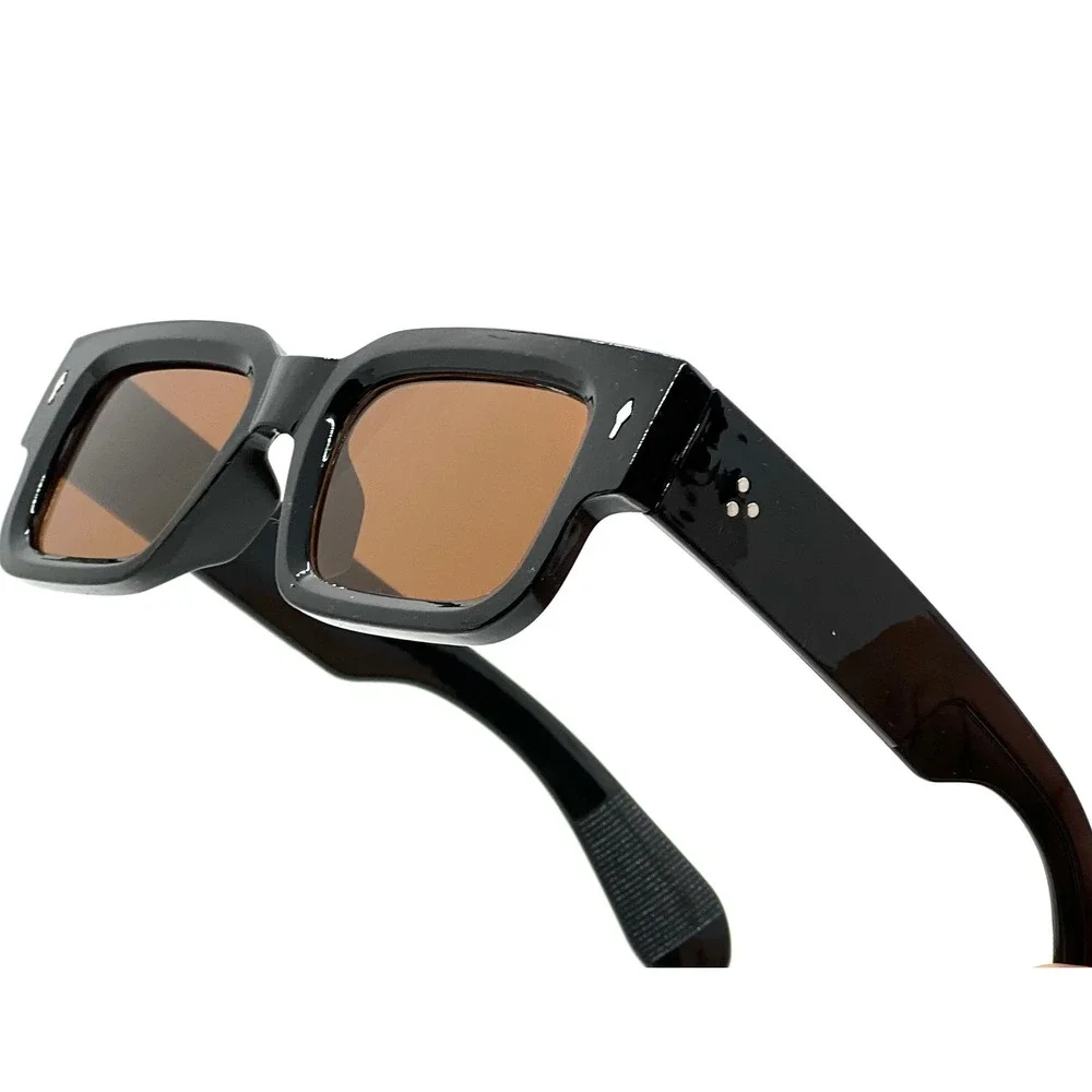Mens Black Rectangular Frame Sunglasses Amber Lens Fashion Eyewear Hip Hop Shape